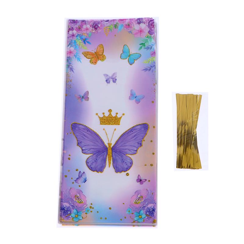 50 stk sommerfuglgodteripose med båndbånd Bursdagsfestdekorasjon Barnegavepakkepose Baby shower bryllupsrekvisita