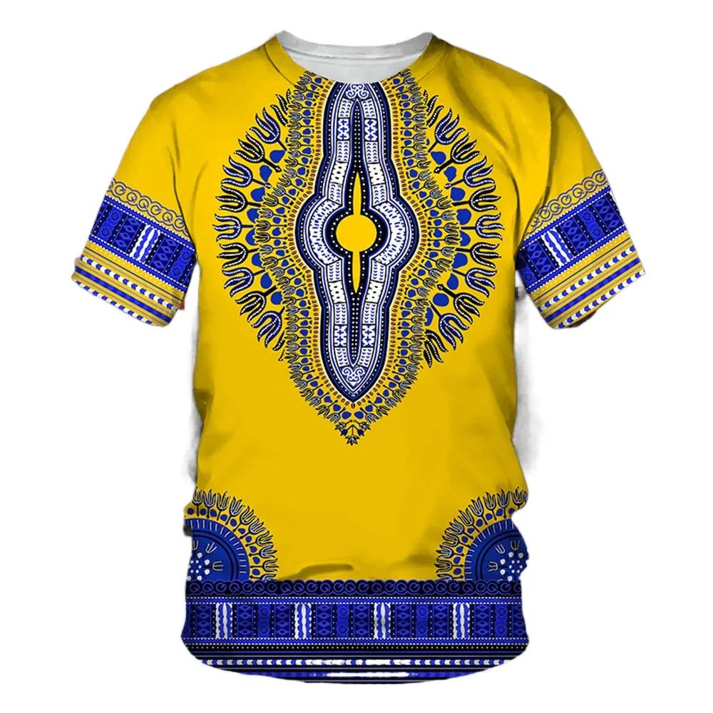 Sommer Afrikanische Dashiki T-Shirts Vintage 3D Druck Damen Herren Rundhals Kurzarm T-Shirt Tees Harajuku Y2K Top Unisex Kleidung