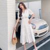 Summer New White Long Dress V-neck French Fairy Skirt Waist Lace Small White Dress Desert Vacation
