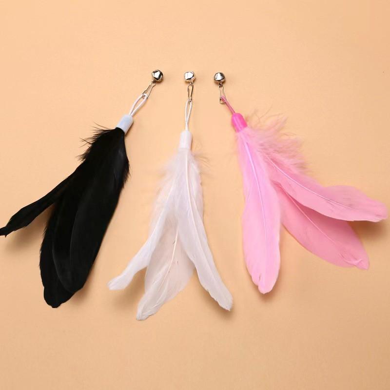 Cat Feather Teaser Refill Heads With Bell Interactive Play Toy Plush Material Multiple Colors