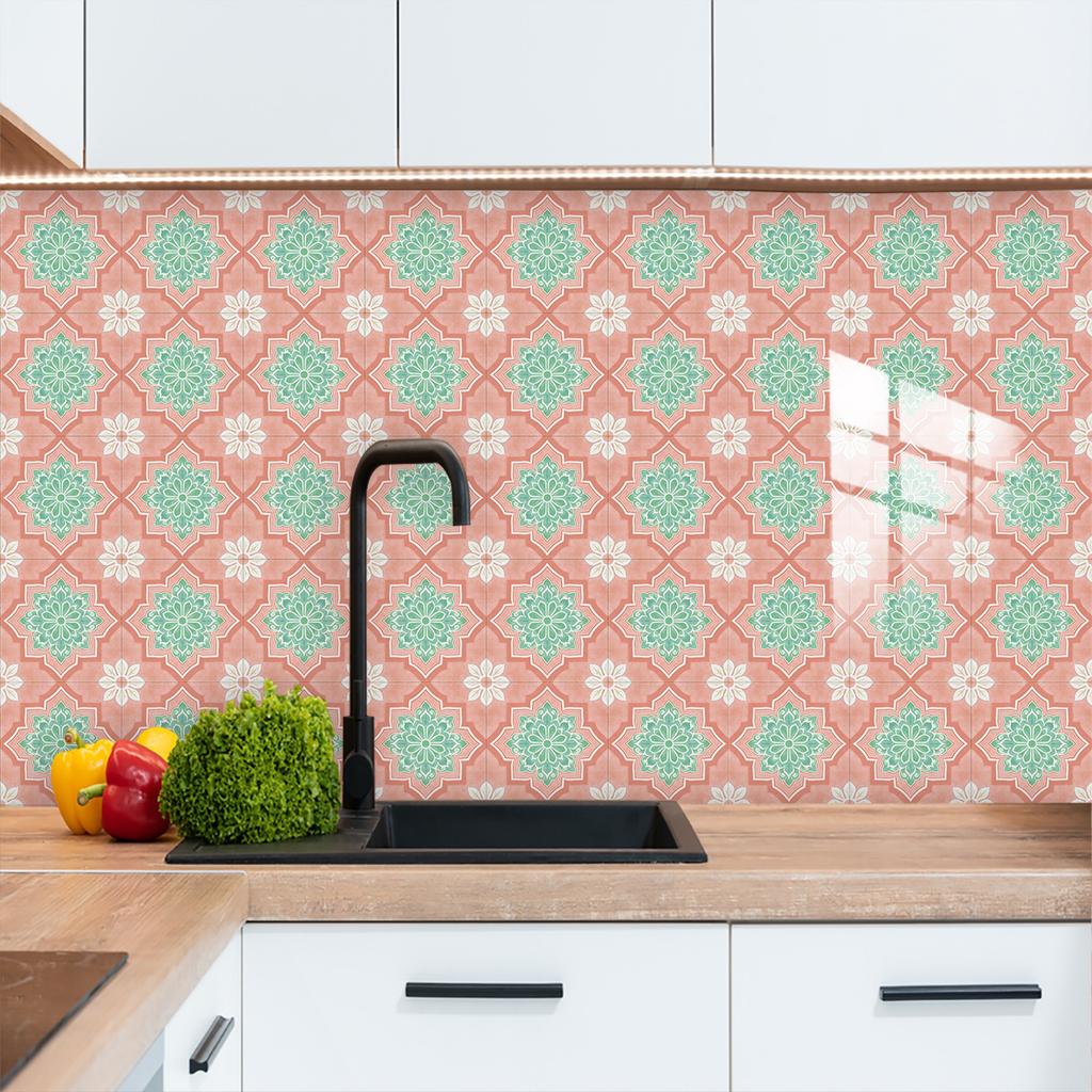 10Pcs Moroccan Tile Stickers - Crystal Glossy PVC Wall Decals - Waterproof Self-Adhesive Floor Mural for Kitchen Bathroom Home Decoration