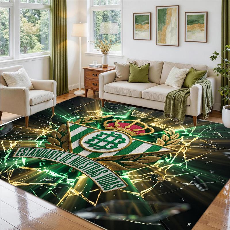 Real Betis Football Design Crystal Velvet Rug Soft Decorative Mat for Bedroom Entrance