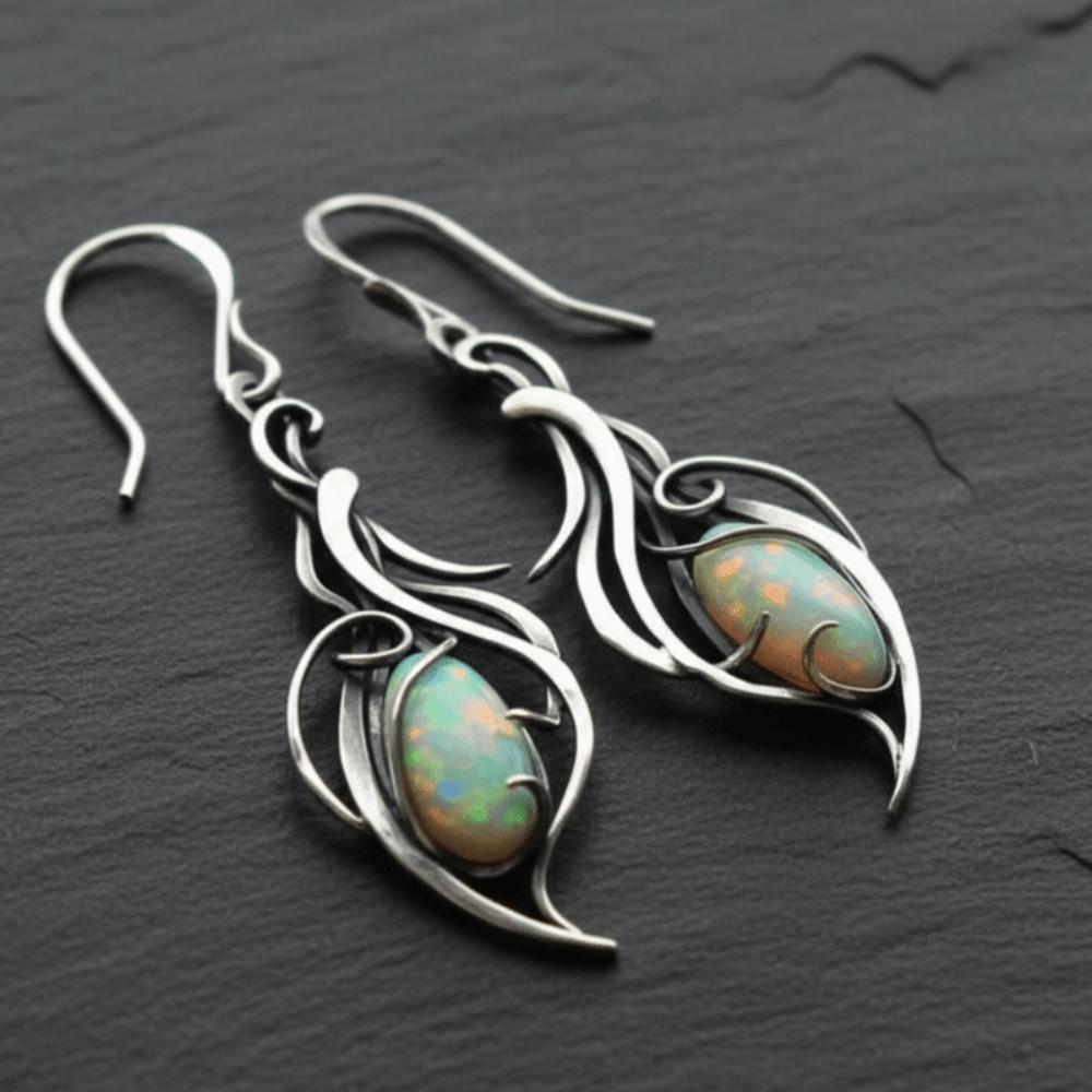 A Pair Silver Color Pendant Earrings Opal Pendant Bohemian Style Silver Color Earrings Elegant Elegant Jewelry Special Occasions
