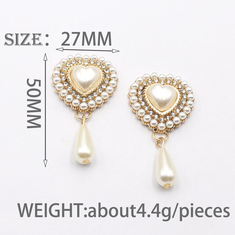 LKERAN5PCS50 * 27MM Alloy Diamond Peach Heart Pearl Pendant For Earrings, Clothing Necklace Decoration, Wedding Scene Decoration