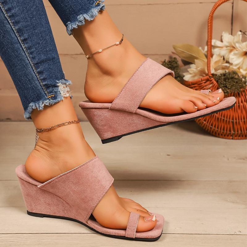 Wedge Slippers Autumn New Square Toe Feet Suede Soft Sole Anti-slip Wear-resistant High Heels