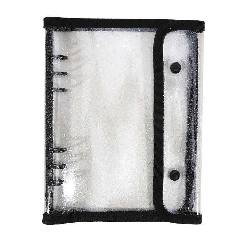 A5 PVC Binderhülle 6-Ring Doppel-Druckknopfverschluss Kantenumschlagenes Transparentes Design Notizbuch-Organizer zur Aufbewahrung von Papierdokumenten