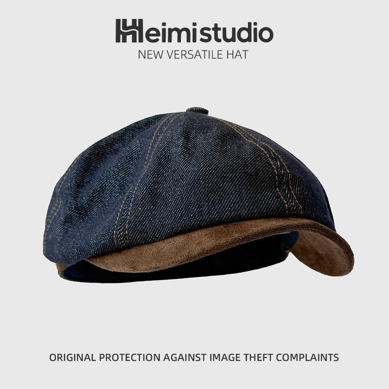 

25 ранняя осень новая выстиранная старая ретро ковбойская шляпа с лоскутным швом маленькая литературная и досуговая шляпа художника джинсовый синий