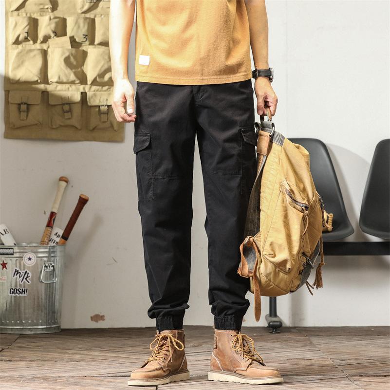 

Новые брюки карго свободного кроя большого размера в гонконгском стиле для модных подростков, с завязками на щиколотках, девятиточечные мужские повседневные брюки 40