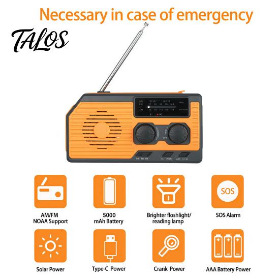 Solar Wind Up Radio for Camping Gear Emergency Radio, & Battery Powered AM/FM Rechargeable, LED Flashlight, Reading Equipment Backpacking Lamp,
