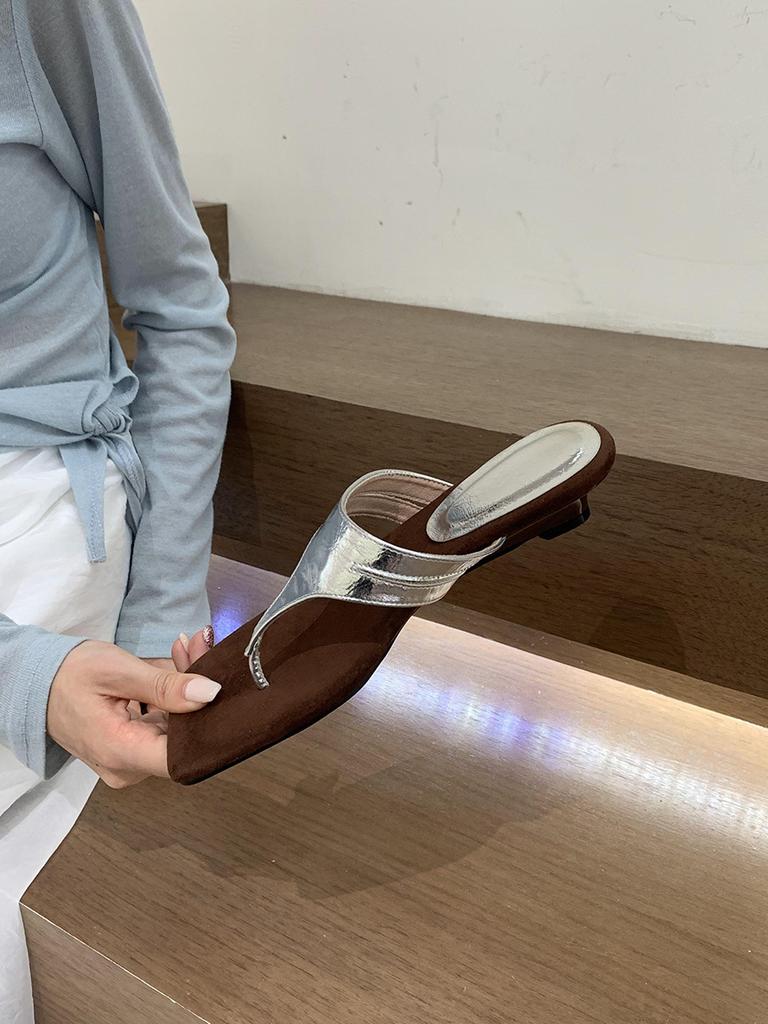 Retro Wedge Heel Silver Pinch Flip-flops Women's Outerwear Premium Holiday Sandals