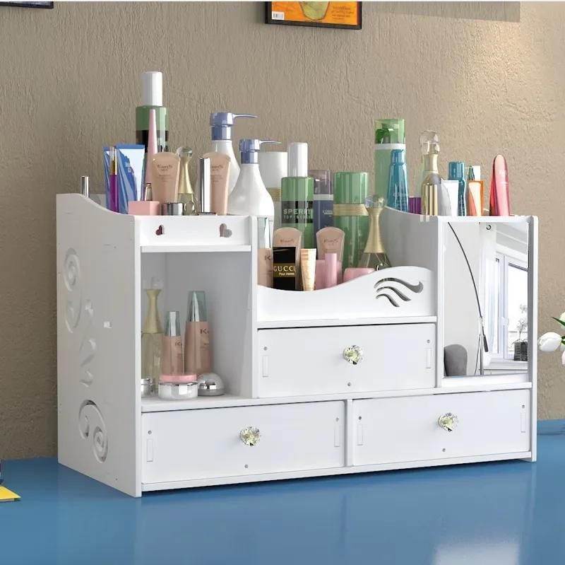 Large Dressing Table With Mirror And Drawer Storage Makeup Bedroom Furniture Desktop Storage Makeup Vanity Box Home Furniture