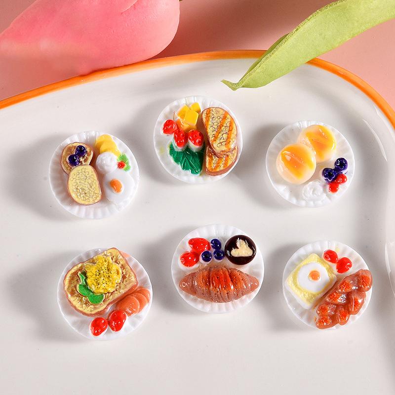 6Pcs/Set Doll House Scene Ornaments Diy Miniature Landscape Fairy Garden Decors Accessories Dollhouse Mini Dim Sum Platter