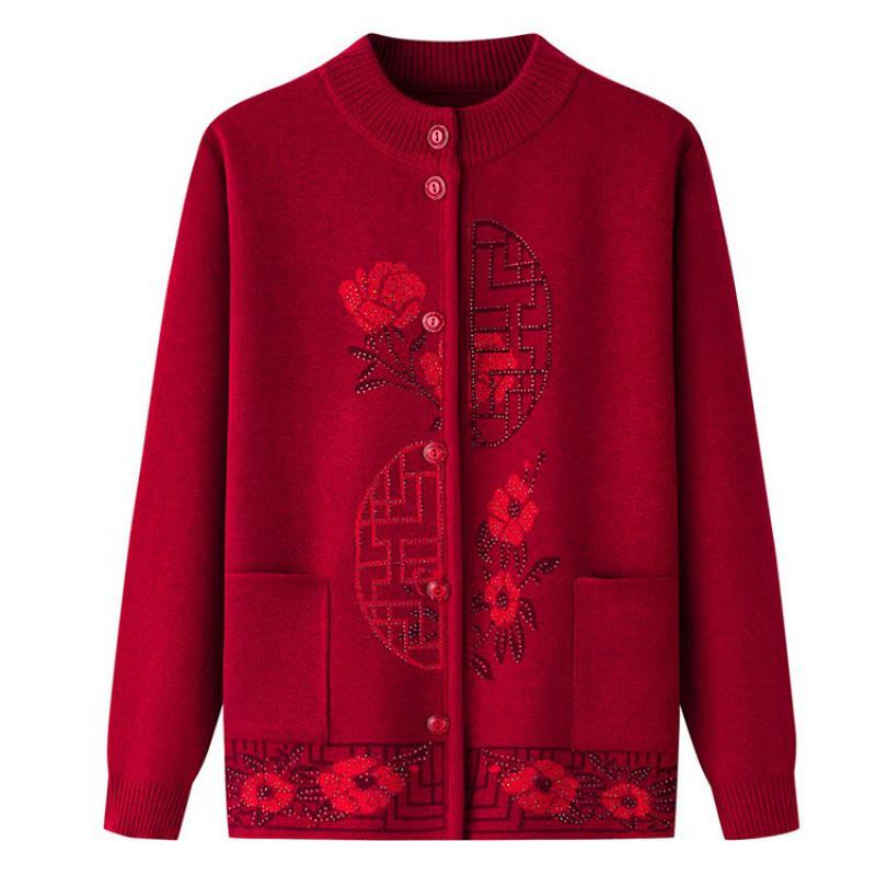 Warm Knitted Cardigan for Middle-aged and Elderly Women - Plus Velvet Winter Sweater Coat
