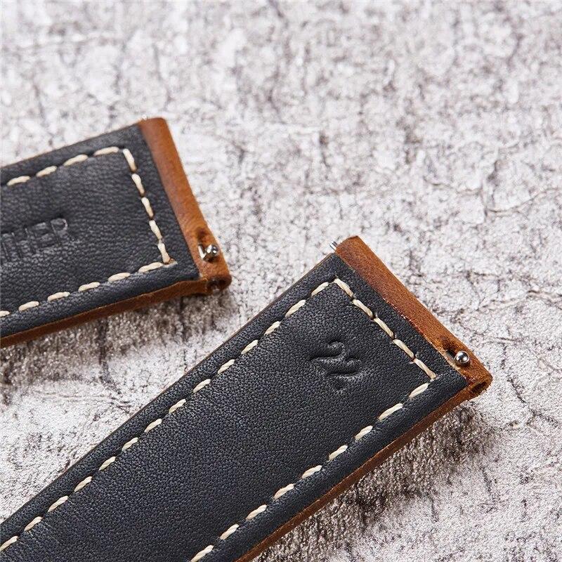 Genuine Leather Strap 20/22/24/26mm Stainless Steel Buckle Men Retro Crazy Horse Leather Replacement Wrist Band Watch Accessory
