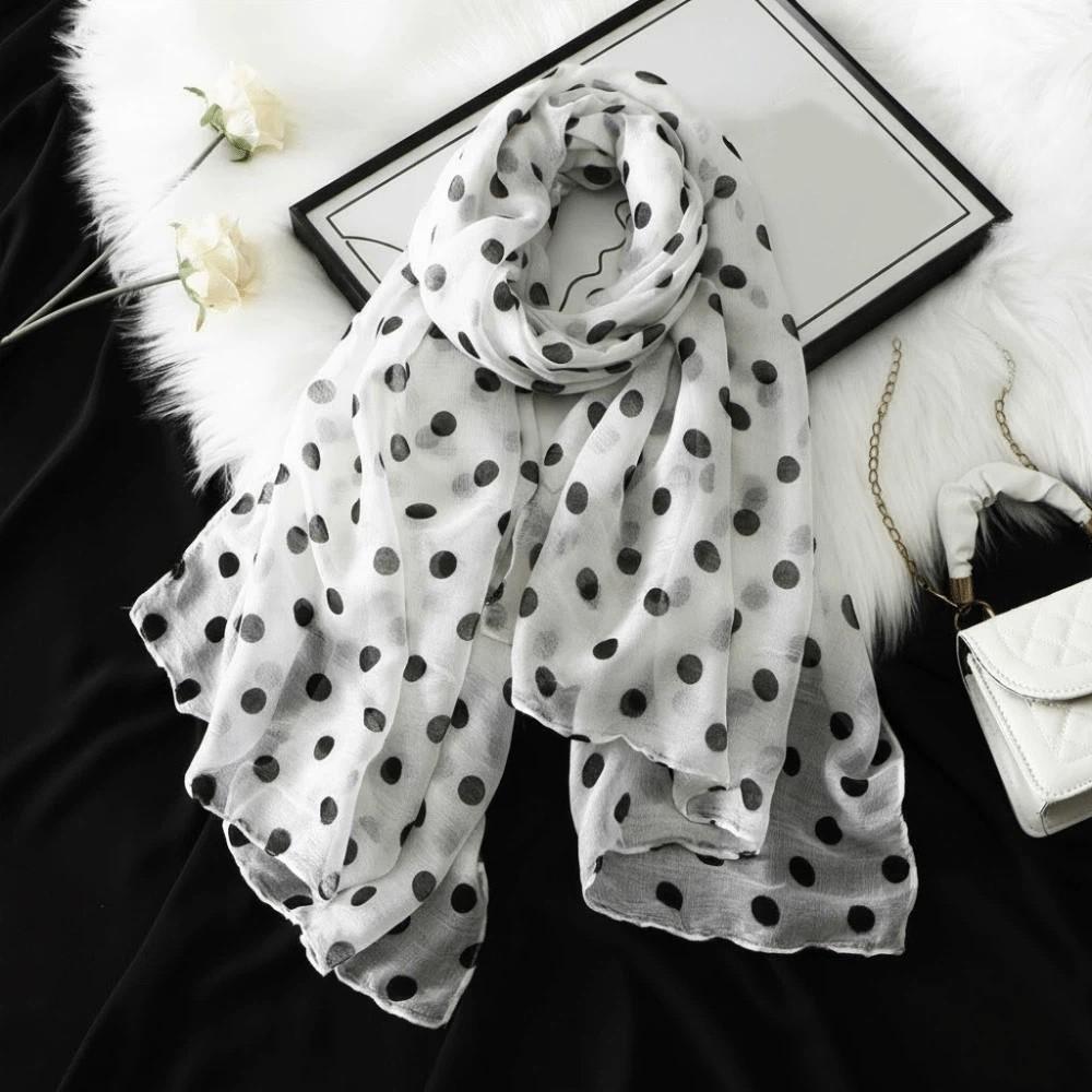 Versatile Cotton Long Scarf Breathable Classic Pattern Headscarf New Style Polka Dot Shawl Travel