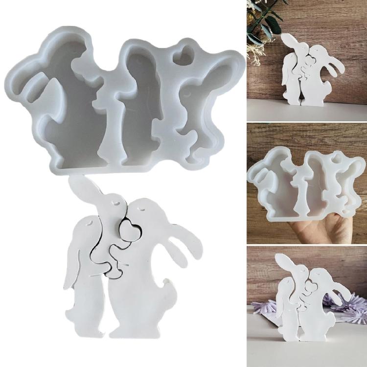 Rabbits Family Silicone Candle Molds for Handmade Candle Soap 3D Rabbits Silicone Molds for Fondant Chocolate Desserts