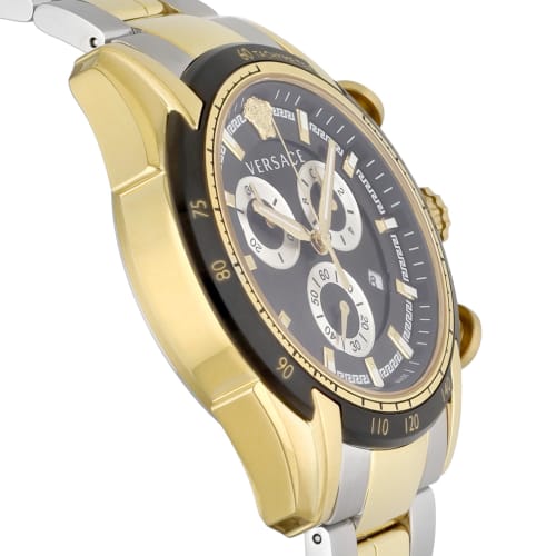 Versace V-RAY Watch, Black Dial, Stainless Steel, Sapphire Crystal, Quartz Movement, 44mm, Swiss Made, VE2I00421, Men's, Gold