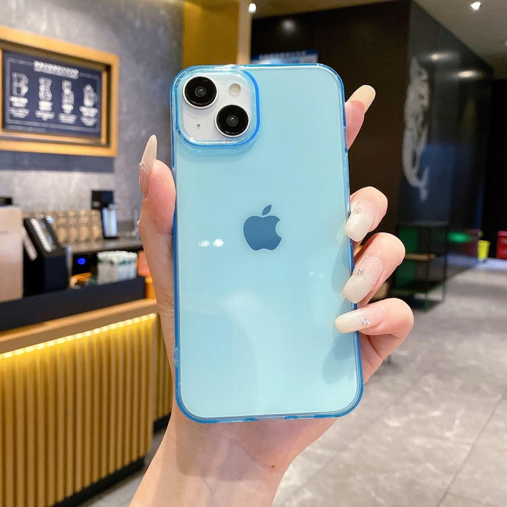 Applicable To IPhone 16 Large Hole High transparent Mobile Phone Case Apple 14 ProMax Transparent Candy Color Soft Shell Small Fresh 15