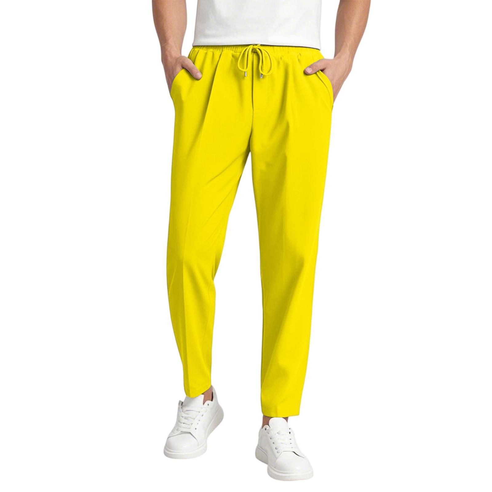 

Мужские длинные брюки с эластичным поясом, легкие и облегающие, карманы, удобные и дышащие XL жёлтый