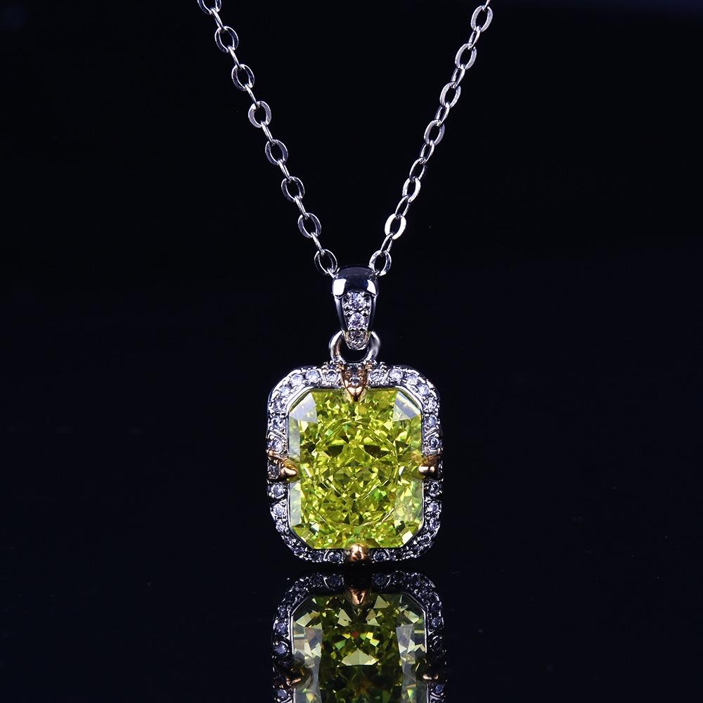 Stylish Women Jewelry Set Apple Green Ice Cut Necklace Kunzite High Carbon Diamond Ring Gemstone Gift Set