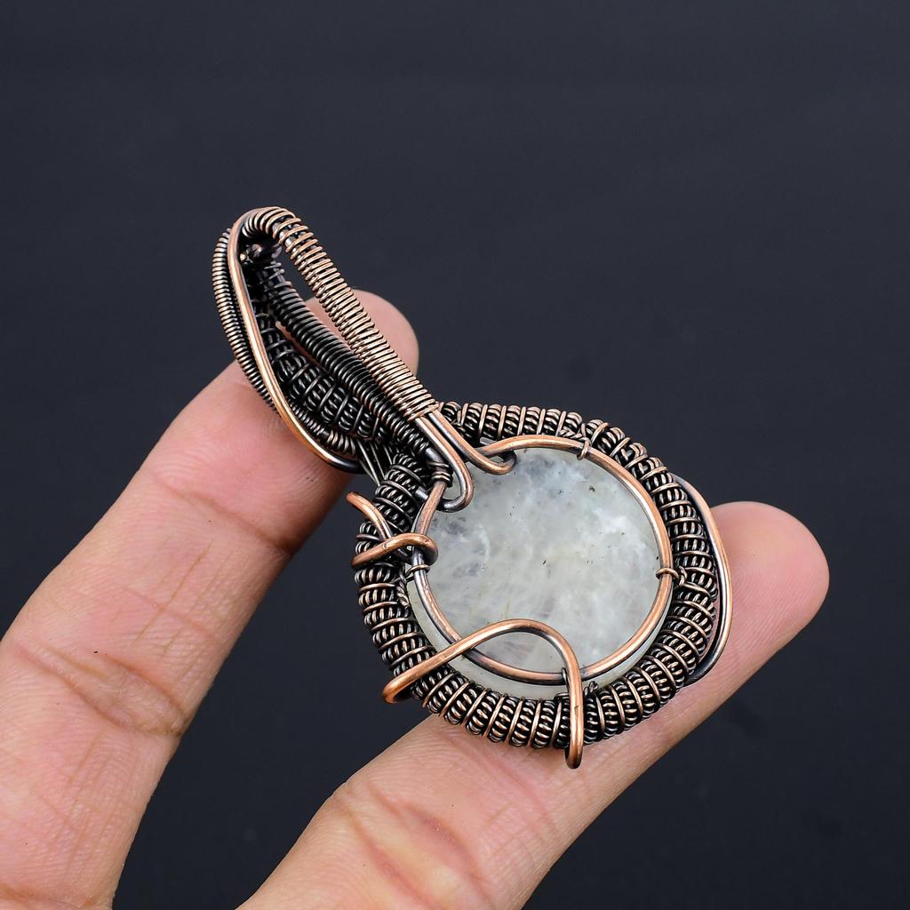 Moonstone 999 Copper Wire Wrapped Pendant, Handmade Gemstone Pendant, Gift For Mom Antique Jewelry