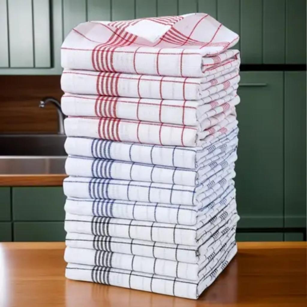 12-1 Pcs Highly Absorbent Kitchen Towel - Checkered Pattern Low Plush Pad, Used for Drying Utensils, Cleaning, and Hand Wiping