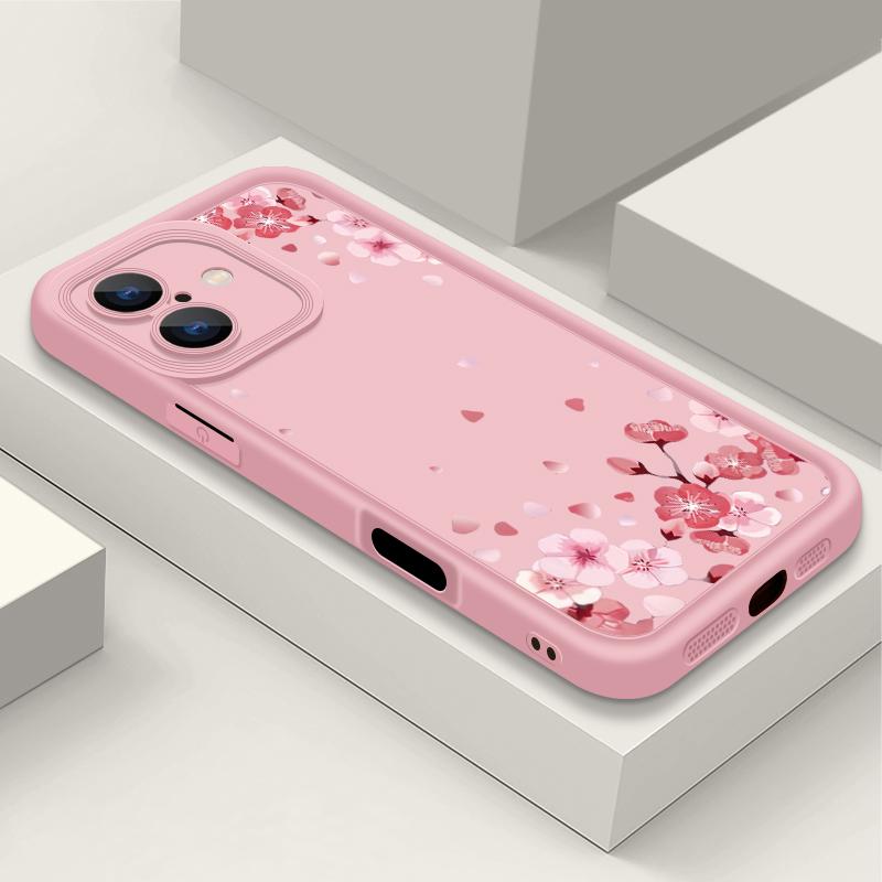 

Противоударный чехол с розовым узором сакуры для iPhone 16 Pro Max 15 Plus 14 Pro 13 12 11 XS XR 8 7 TPU Мягкий Матовый Силиконовый Чехол для Телефона iPhone 13 розовый