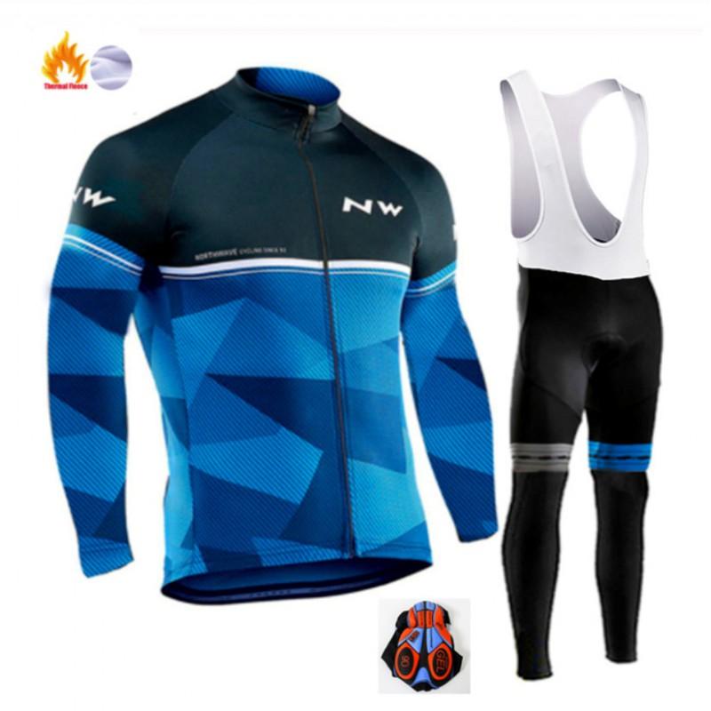 Northwave Thermal Fleece Cycling Jersey Pants Set Winter Warm Long Sleeve Full Kit Men Women