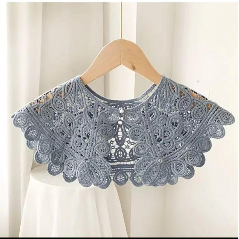 

Японская маленькая шаль ручной работы в стиле ретро, вязаная крючком, ажурная кружевная жилетка с юбкой и декоративным накладным воротником синий