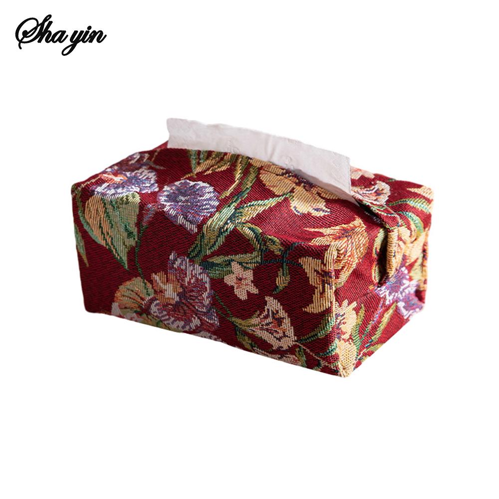 1PC Flower Embroidery Storage Bag, Chinese Style Fabric Drawer, Desktop Creative Tissue Bag, Home Decoration