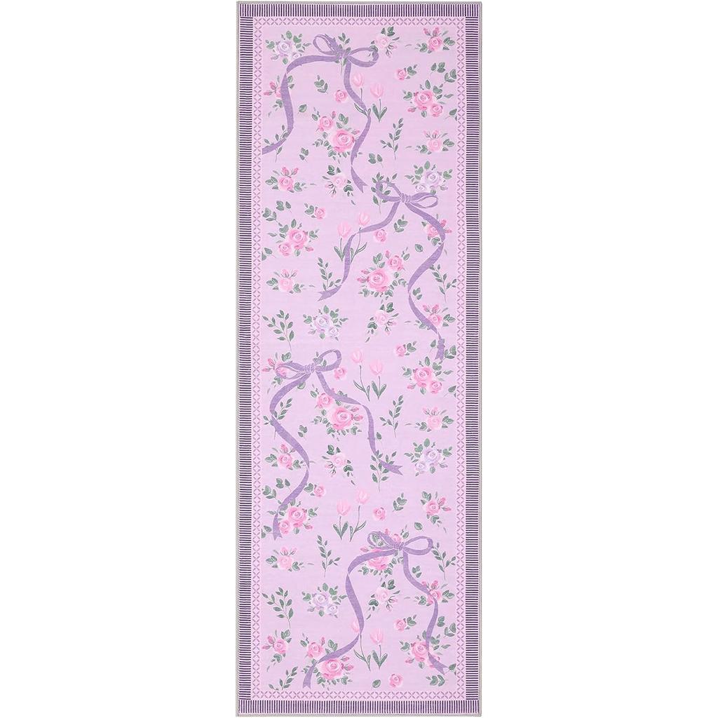 Corridor Carpet Runner Rug Machine Washable Non-slip Floor Mat Green Carpets Floral Ribbon Design Spring Home Decor Rugs