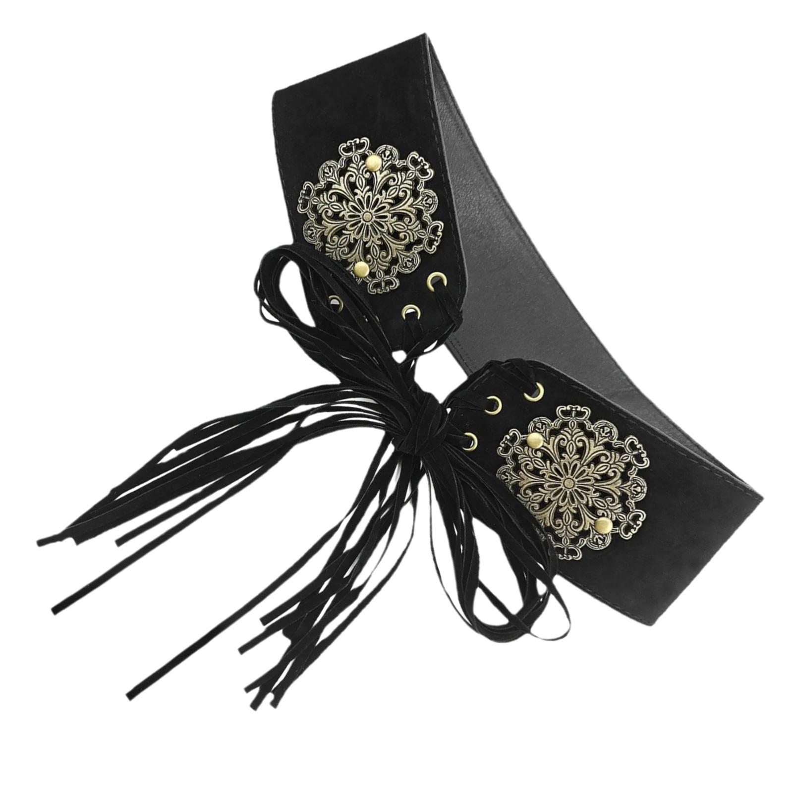 

Богемный пояс на талии из замши со шнуровкой, винтажный резной декор, пояс с кисточками, завязывающийся корсет, подходящий пояс для путешествий чёрный