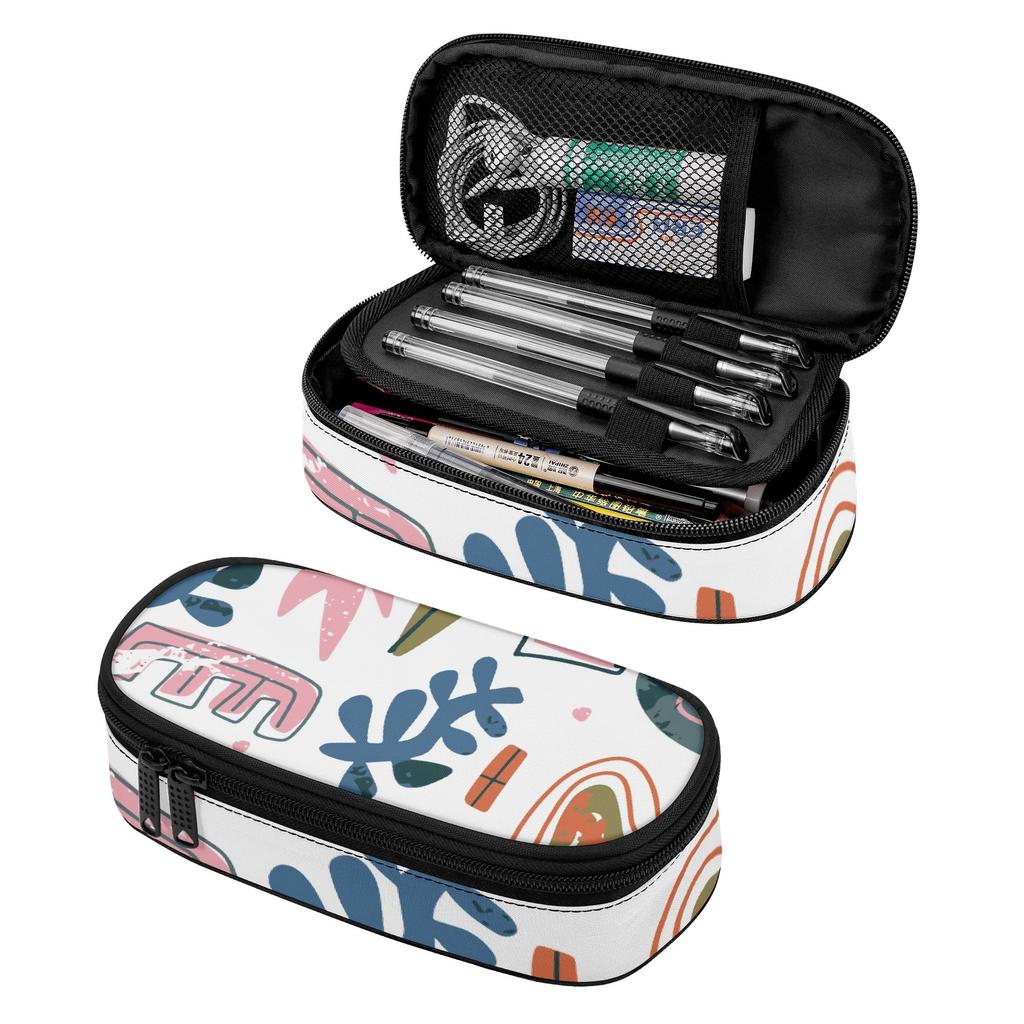 School Pencil Case Portable 300D Polyester Smooth Zipper with Mesh Pocket Removable Divider and Pen Slots for Boys Girls
