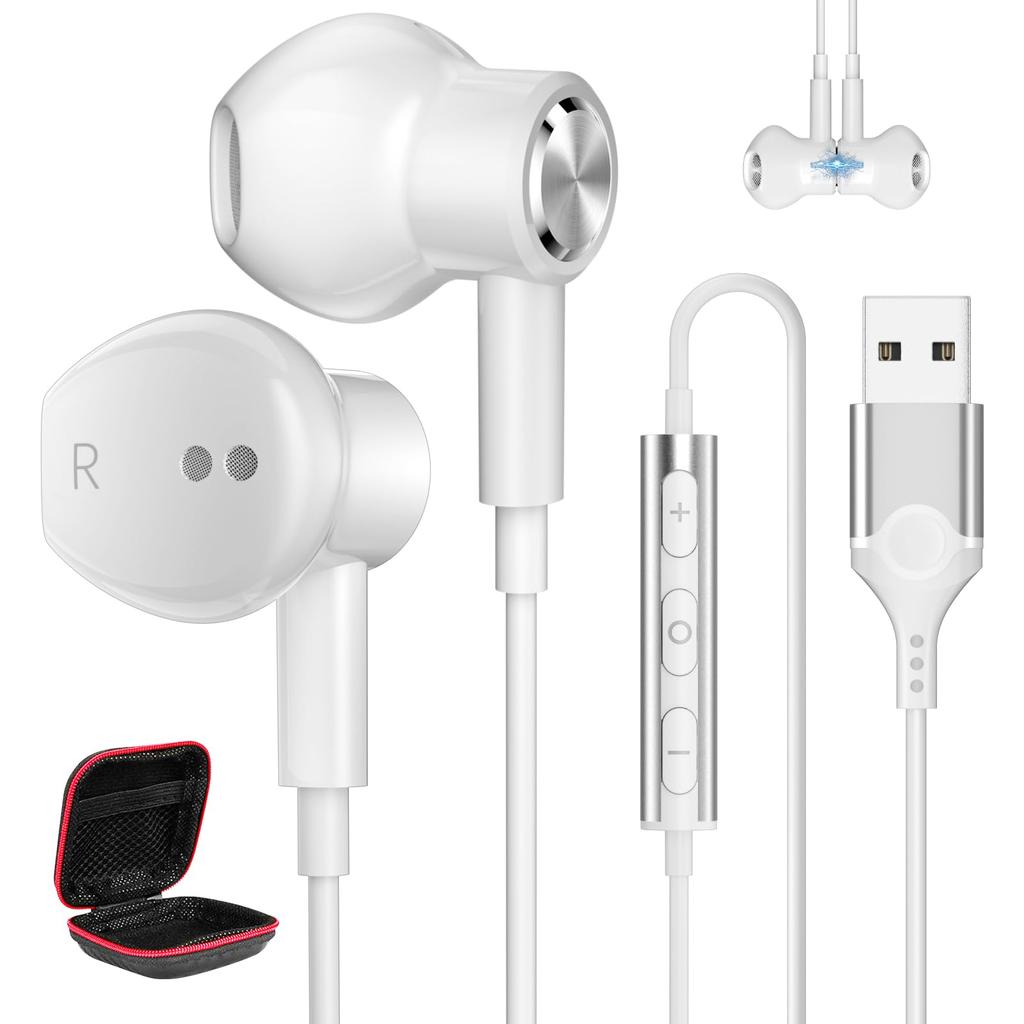 MACLE Earphones with USB Microphone for PC Computer Earphones Wired Headset Magnetic Design Call Compatible HIFI Sound Quality Volume Adjustment