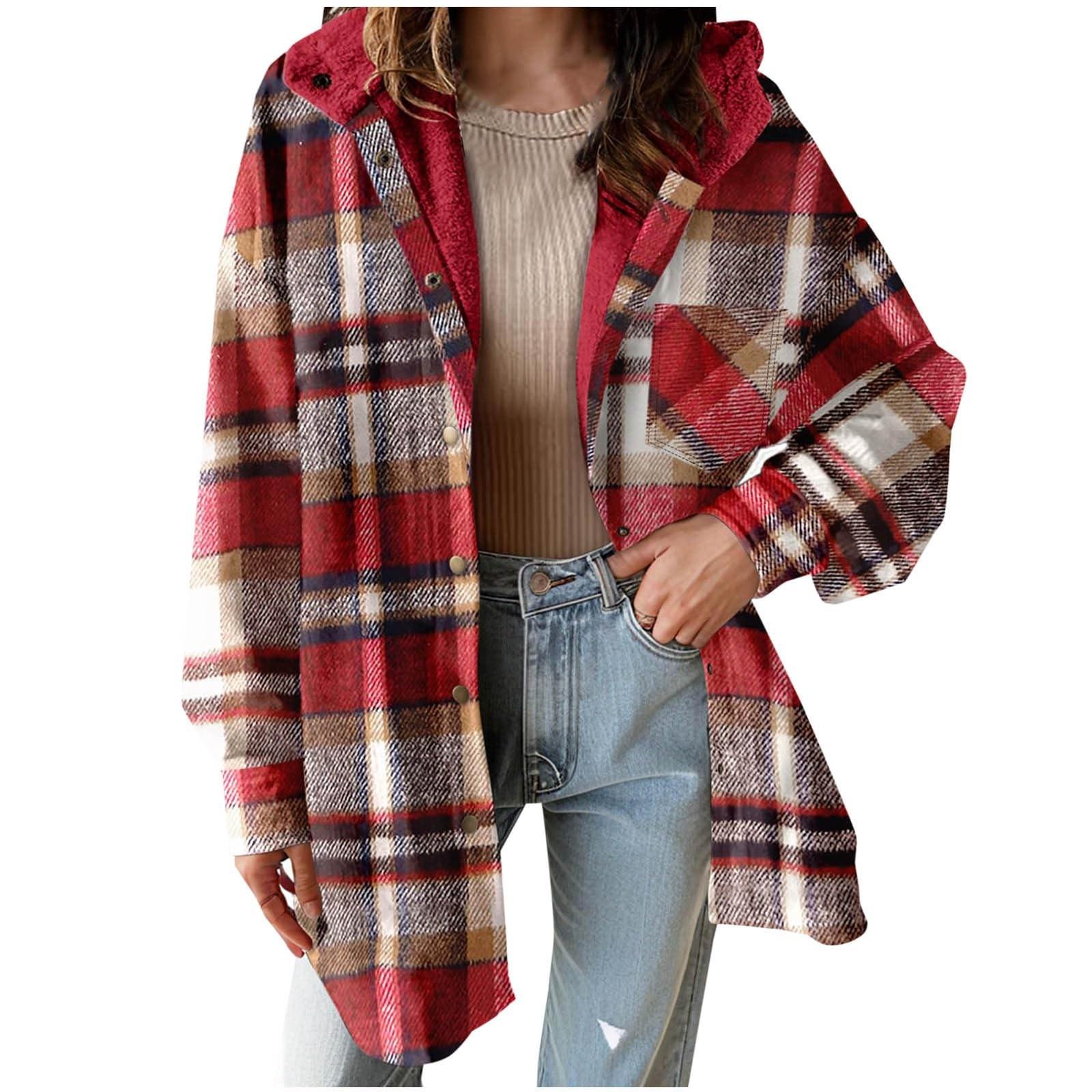 

Жіноча куртка в клітку, куртка з довгим рукавом і капюшоном із кольоровими блоками M червоний