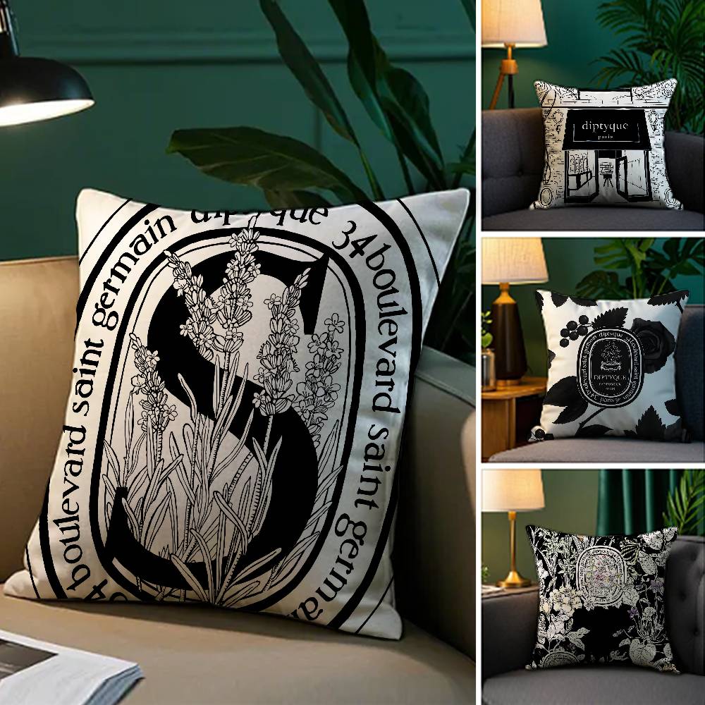 Light Iuxury Natural D-Diptyques Pillow Case Comfort Sofa Bed Silky Elegant Invisible Zipper Decorative Cushion Cover