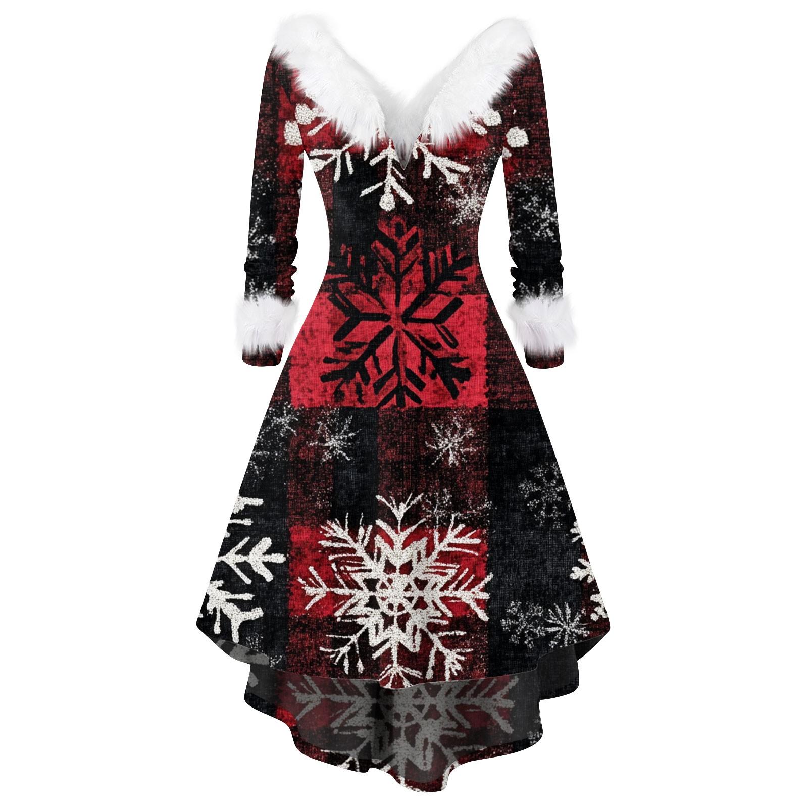 

Женское модное повседневное платье с v-образным вырезом и рождественским принтом для вечеринки с длинными рукавами M