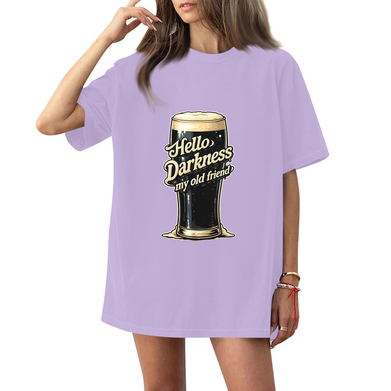 

( Darknss My Old Freend) Women s Fashion Casual Short-Sleeve Neck St. Patrick s Day Printed Shirt/T-Shirt Top L фіолетовий