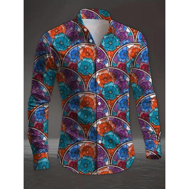 Men's Long Sleeved Shirt, Lapel Shirt, Men's 3D Printed Color Splash Casual Long Sleeved Fashionable Printed Shirt