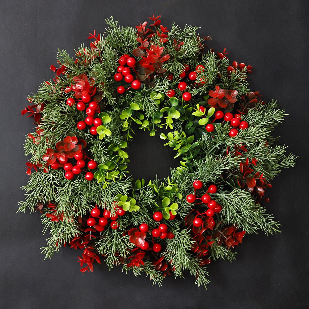 Haobei Christmas Cypress & Red Berry Door Wreath Decoration