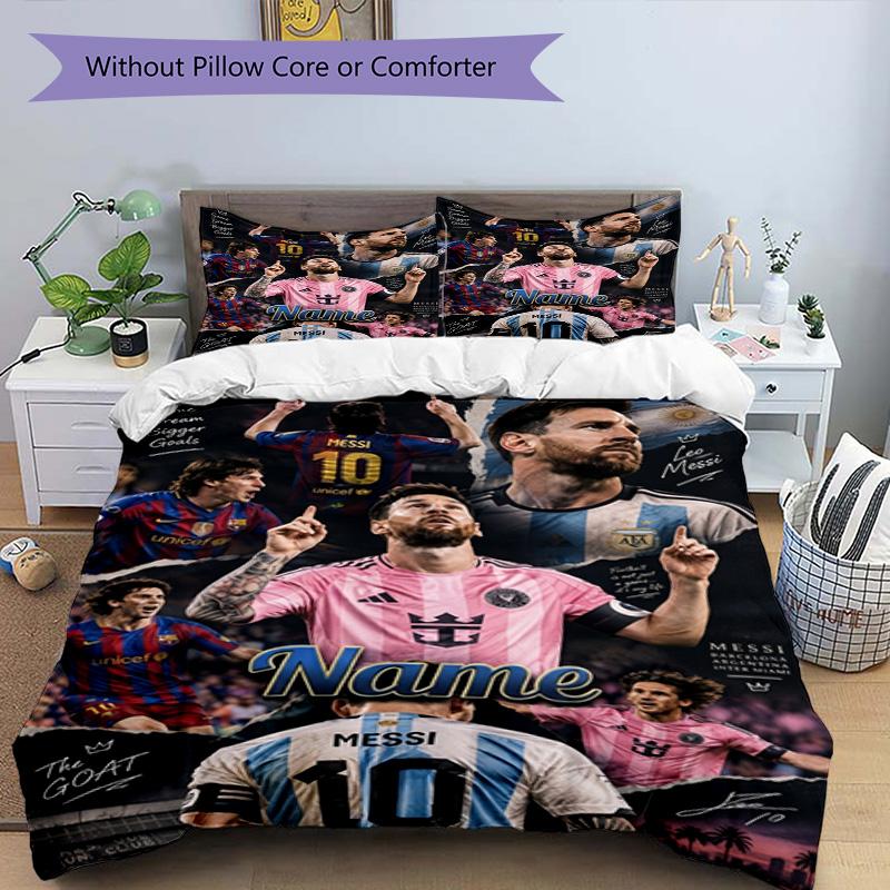 Messi Lionel Messi Goat Soccer Legend Personalized Name Bedding Set,Smooth Bed Linen for Bedroom Decor,Perfect Souvenir Gift for Soccer Lovers,Microfi