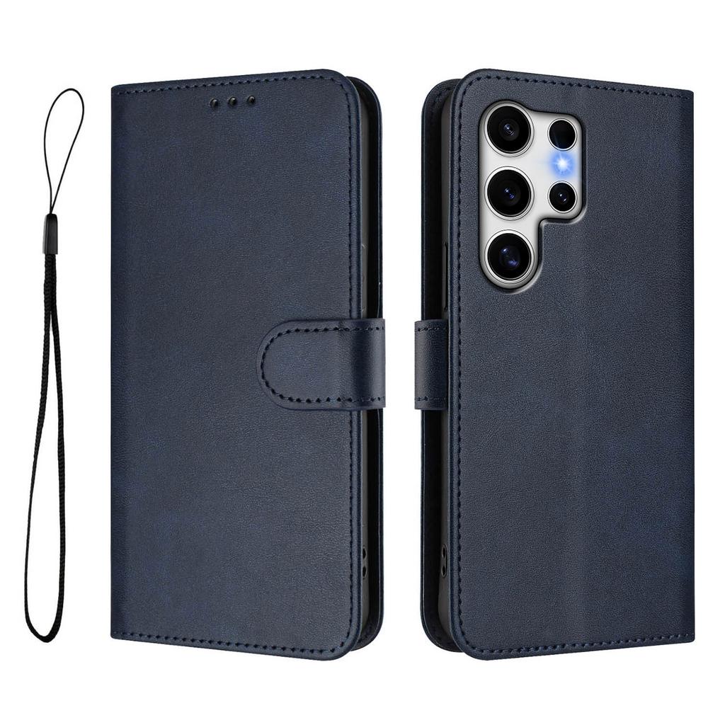 For Samsung Galaxy S25 Ultra Wallet Case RFID Blocking Calf Texture Leather Stand Phone Cover with Strap