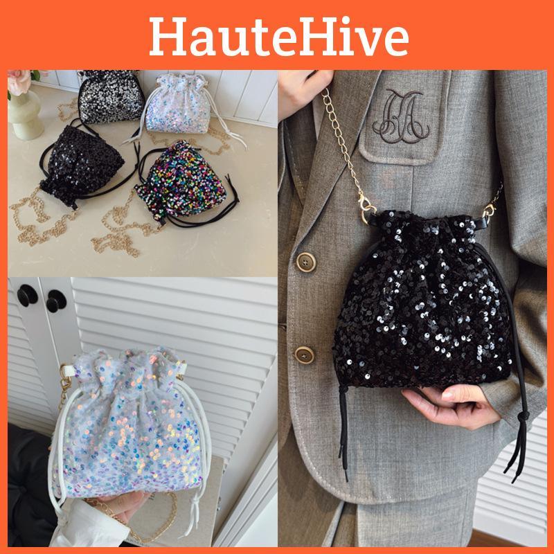 Sequin Colorful Fashion Design Women Casual Drawstring Bucket Bag For Daily Use
