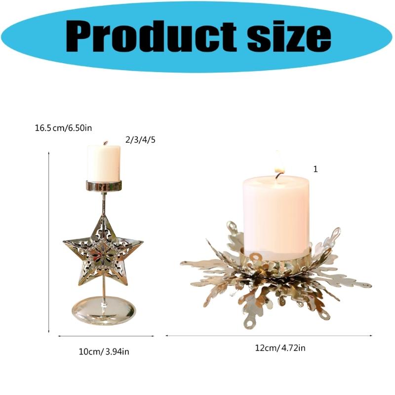 Iron Candle Holders Stand with Christmas Snowflake Star Butterfly Tree Pattern Candlestick for Home Tabletop Decoration
