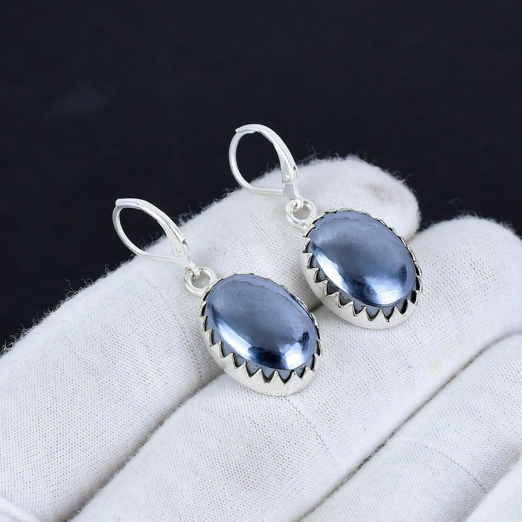Natural Shungite Gemstone 925 Sterling Silver Earring, Boho Silver Jewelry Dangle Earrings, Gifts For BIrthday Gifts For Her