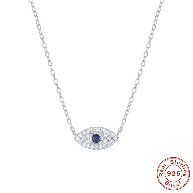 Collier Classique en Argent Sterling S925 Œil Bleu Diamant Vent Collier Pendentif Œil du Diable Collier Clavicule