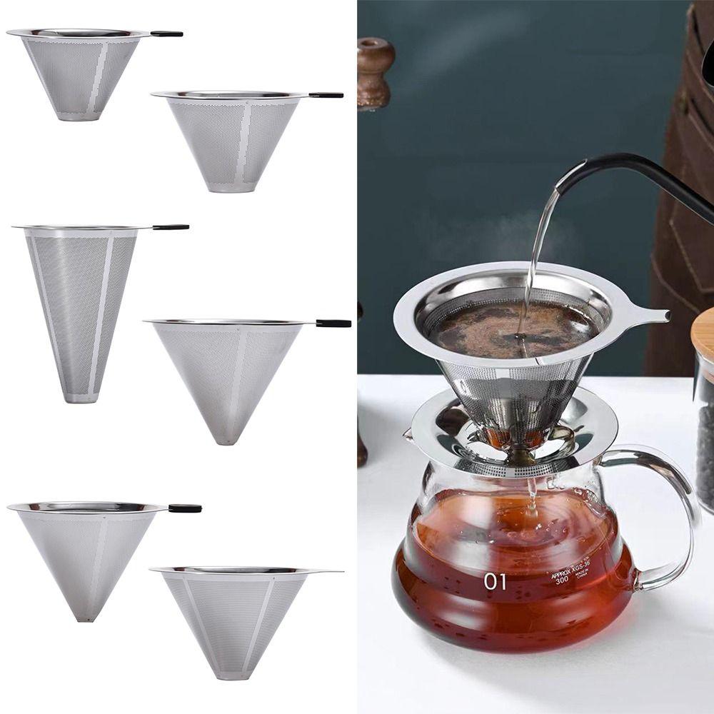 Stainless Steel Coffee Filter Drip Type Silver Pour Over Cone Dripper Fine Mesh No Filter Paper Required Mesh Coffee Filter