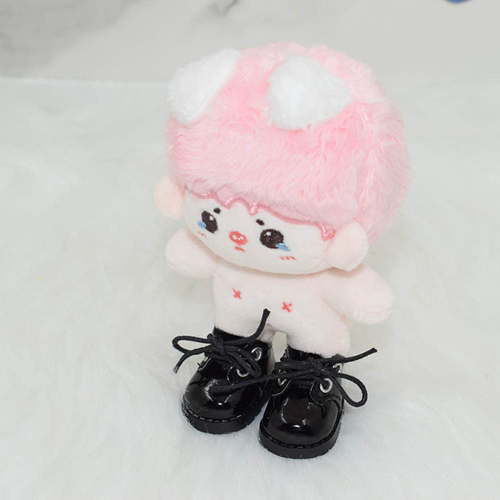 niannyyhouse 10cm Plush Leather Shoes, Cotton Doll Shoes, Shoe Length: Approx. 3.8cm, Dress-Up (Black + White)