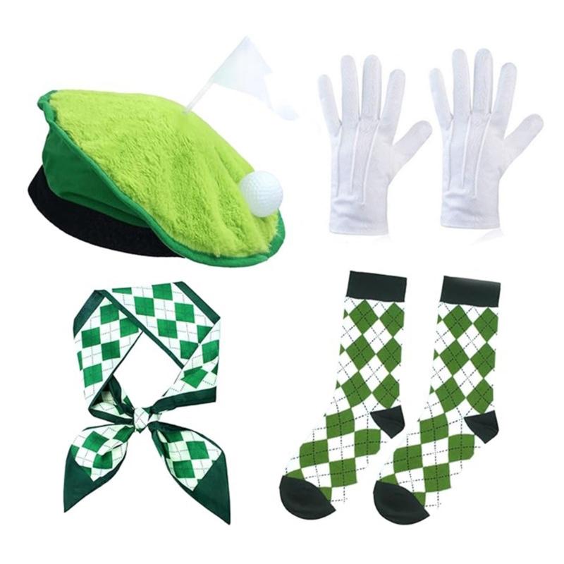 

Golf Costume Accessories Set for Women Beret Argyle Socks Gloves Scarf Golf Outfits for Halloween Golf Themed Party 1