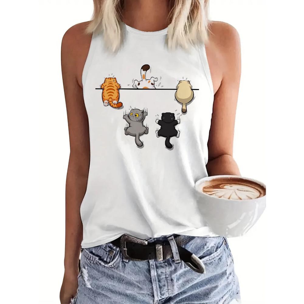 T-shirt with fun cat pattern printed vest pattern printed vest S